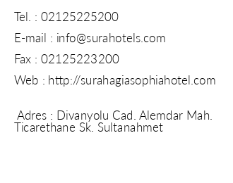 Sura Hagia Sophia Hotel iletiim bilgileri